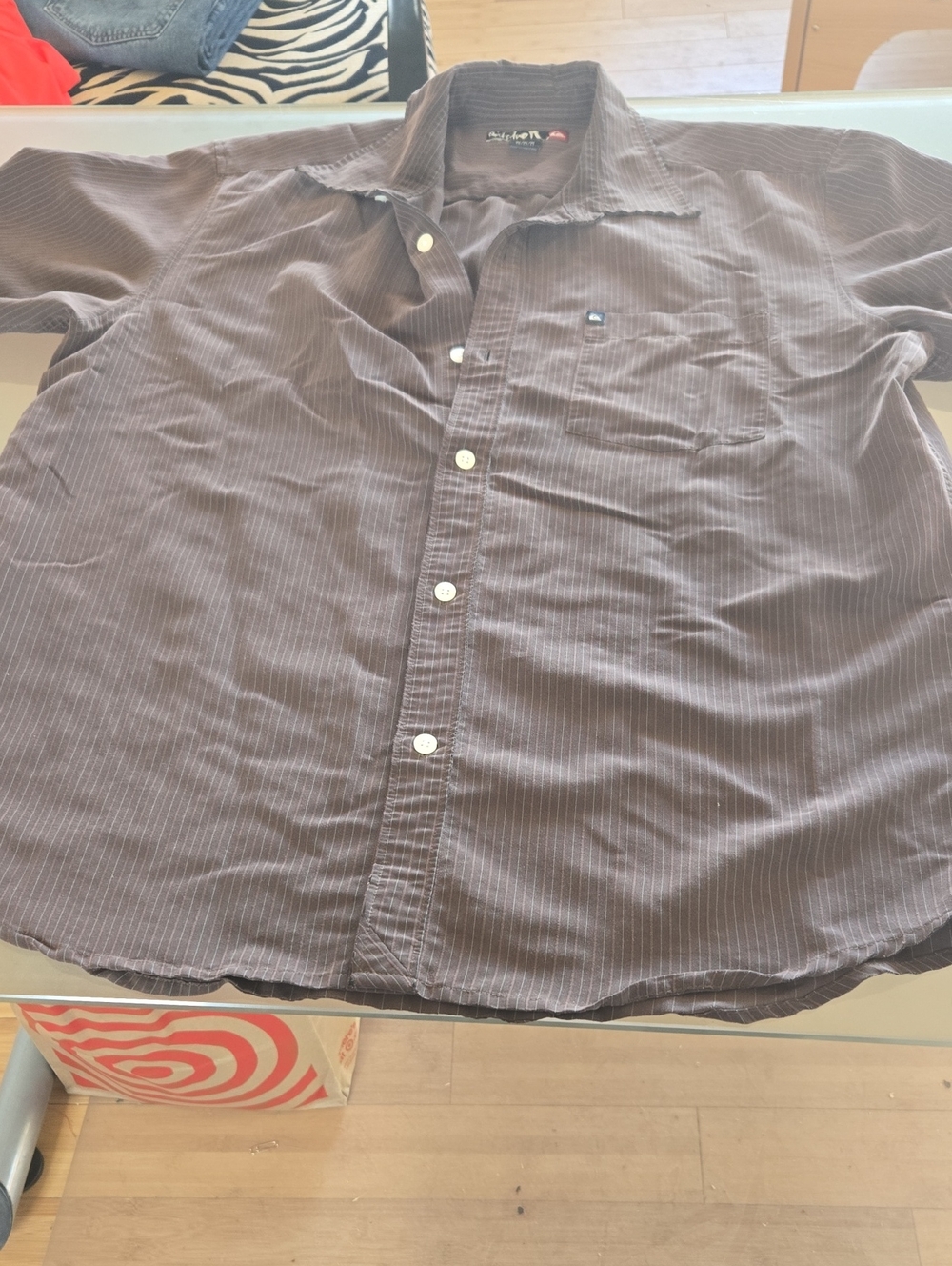 Quiksilver Brown Pinstripe Casual Button-Down Shirt
